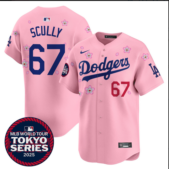 Men Los Angeles Dodgers #67 Scully Tokyo Series 2025 pink Limited Stitched Jersey->los angeles dodgers->MLB Jersey